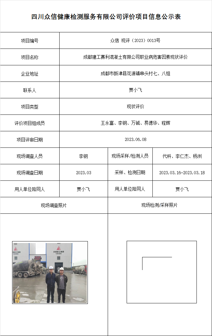 成都建工赛利混泥土有限公司现状评价