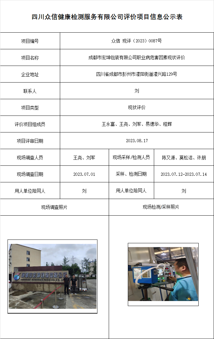成都市宏坤包装有限公司现状评价