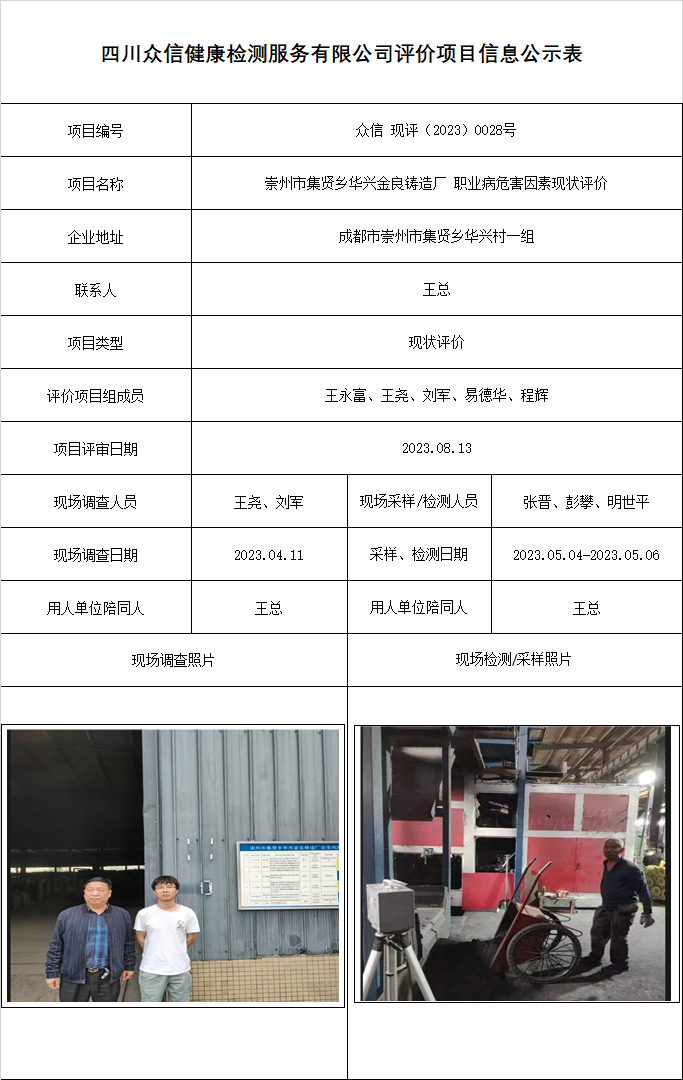 崇州市集贤乡华兴金良铸造厂现状评价