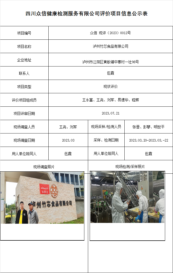 泸州竹芯食品有限公司现状评价