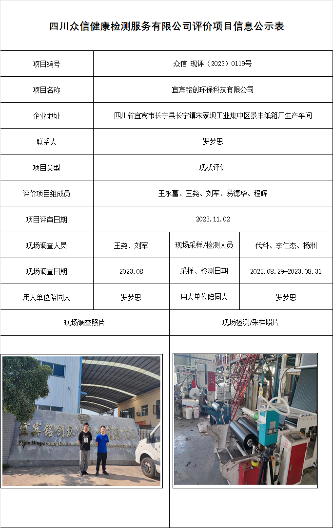 宜宾铭创环保科技有限公司现状评价