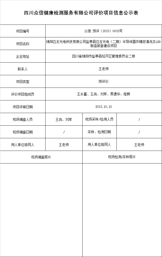 绵阳应友光电科技有限公司预评