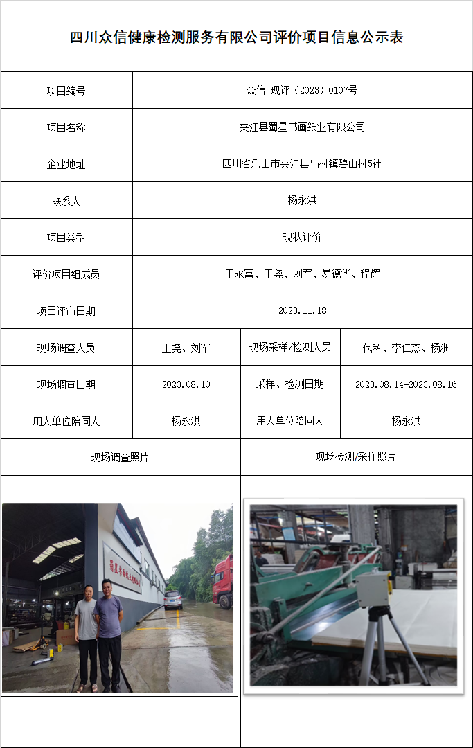 夹江县蜀星书画纸业有限公司现状评价