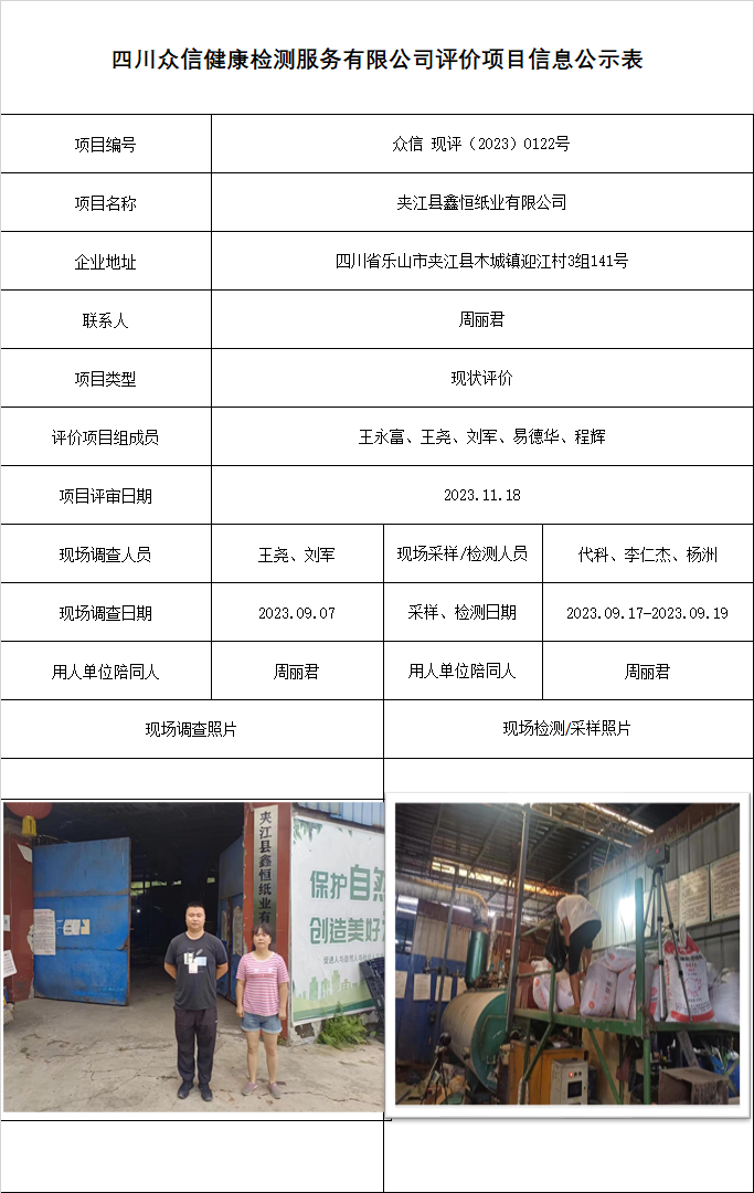 夹江县鑫恒纸业有限公司现状评价
