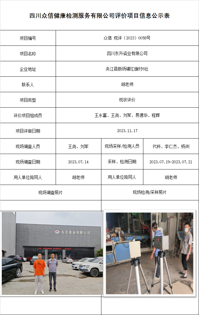 四川东升瓷业有限公司现状评价