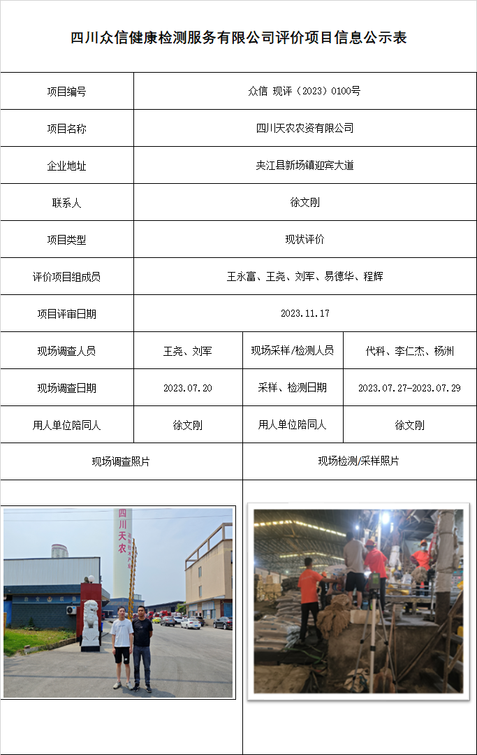 四川天农农资有限公司现状评价