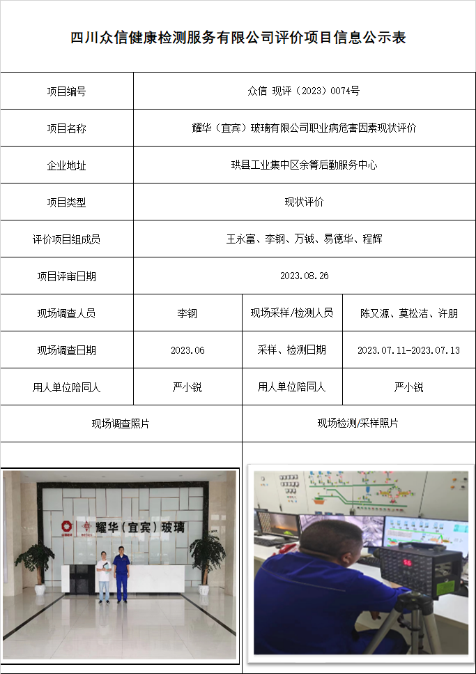 耀华（宜宾）玻璃有限公司现状评价