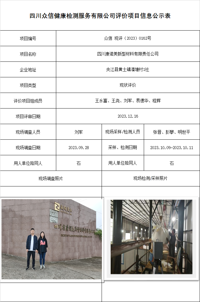 四川康诺美新型材料有限责任公司现状评价