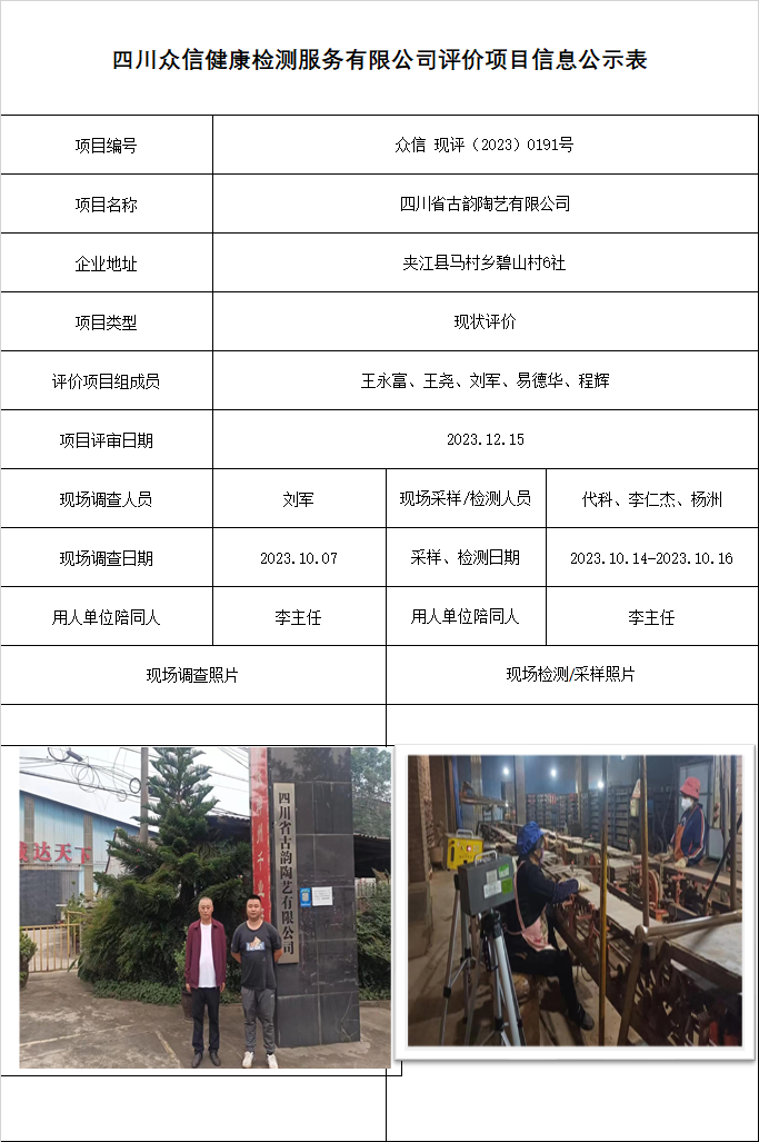 四川省古韵陶艺有限公司现状评价
