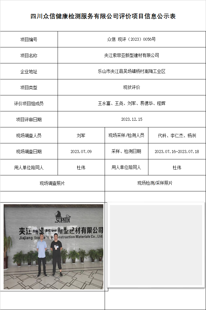 夹江索菲亚新型建材有限公司现状评价