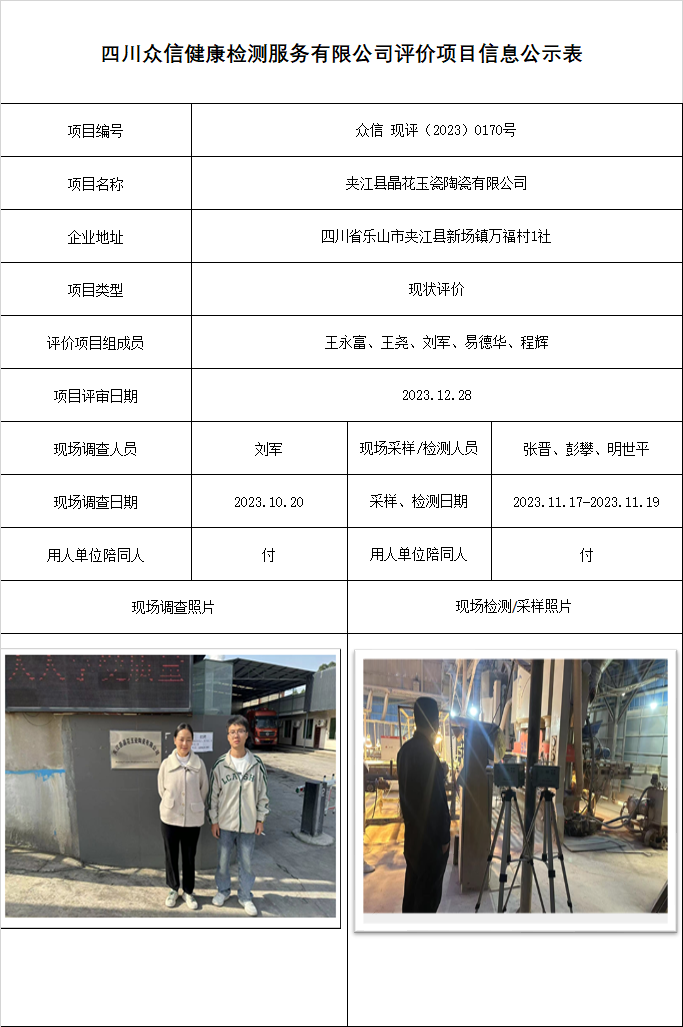 夹江县晶花玉瓷陶瓷有限公司现状评价