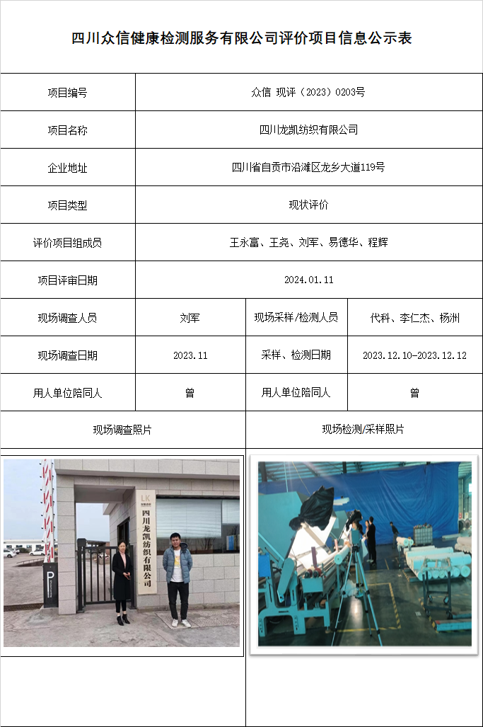 四川龙凯纺织有限公司现状评价