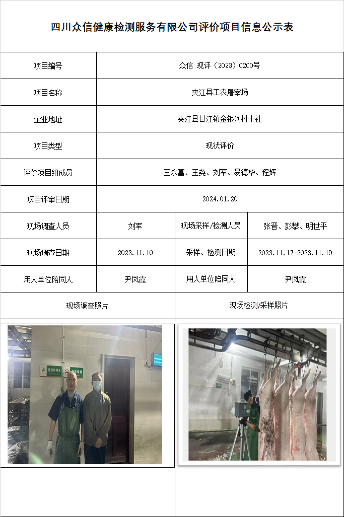 夹江县工农屠宰场现状评价