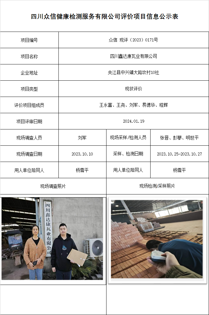 四川鑫达康瓦业有限公司现状评价