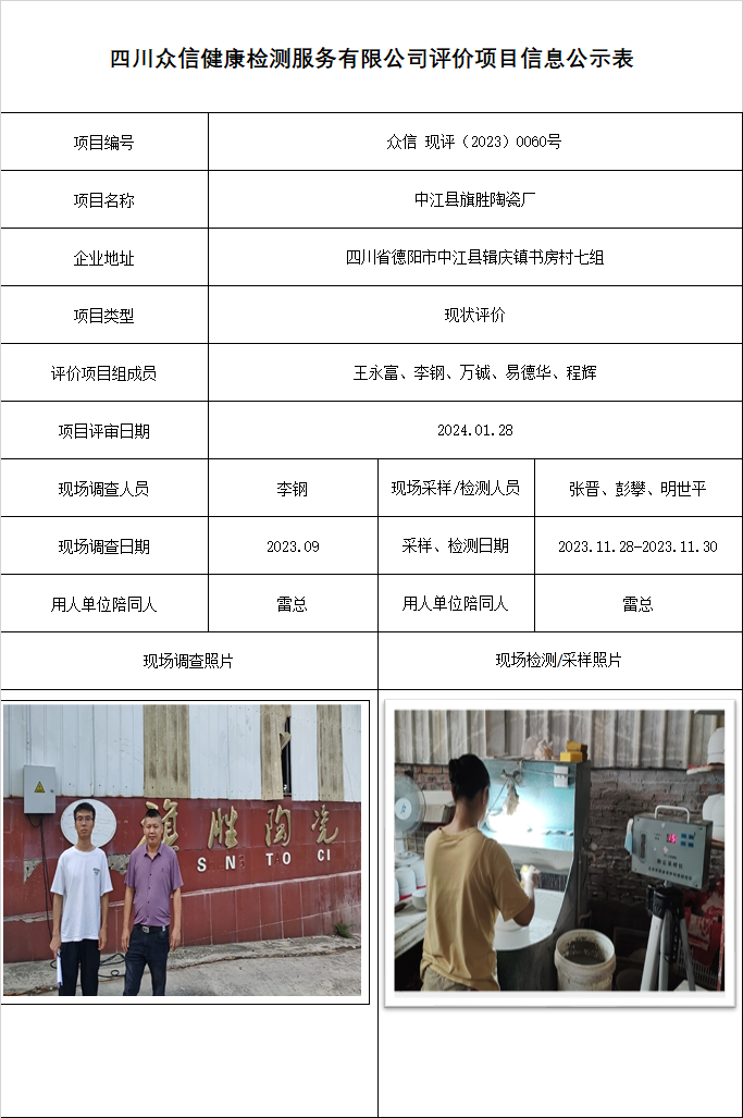 中江县旗胜陶瓷厂现状评价