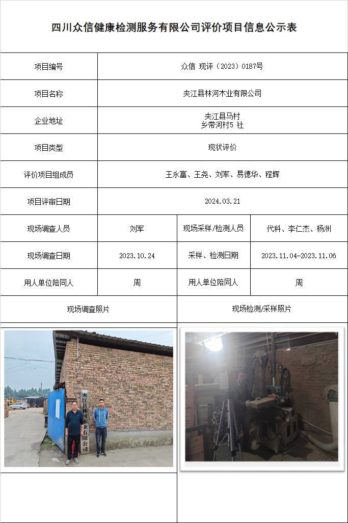 夹江县林河木业有限公司现状评价