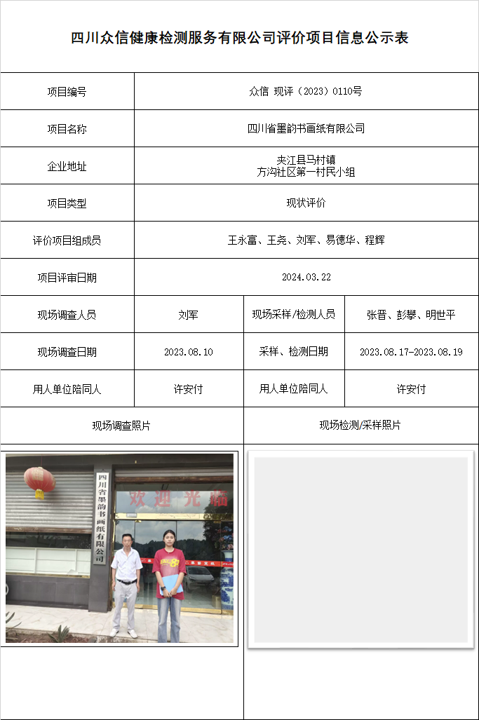 四川省墨韵书画纸有限公司现状评价