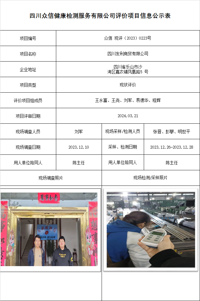 四川发利商贸有限公司现状评价