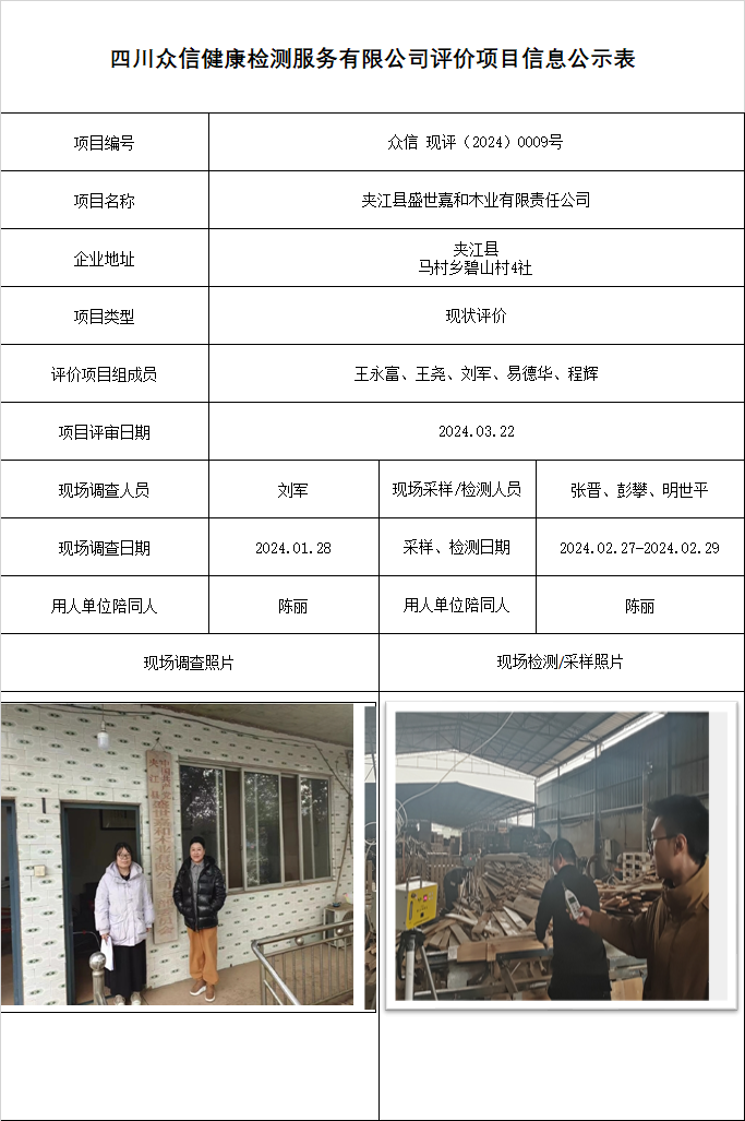 夹江县盛世嘉和木业有限责任公司现状评价