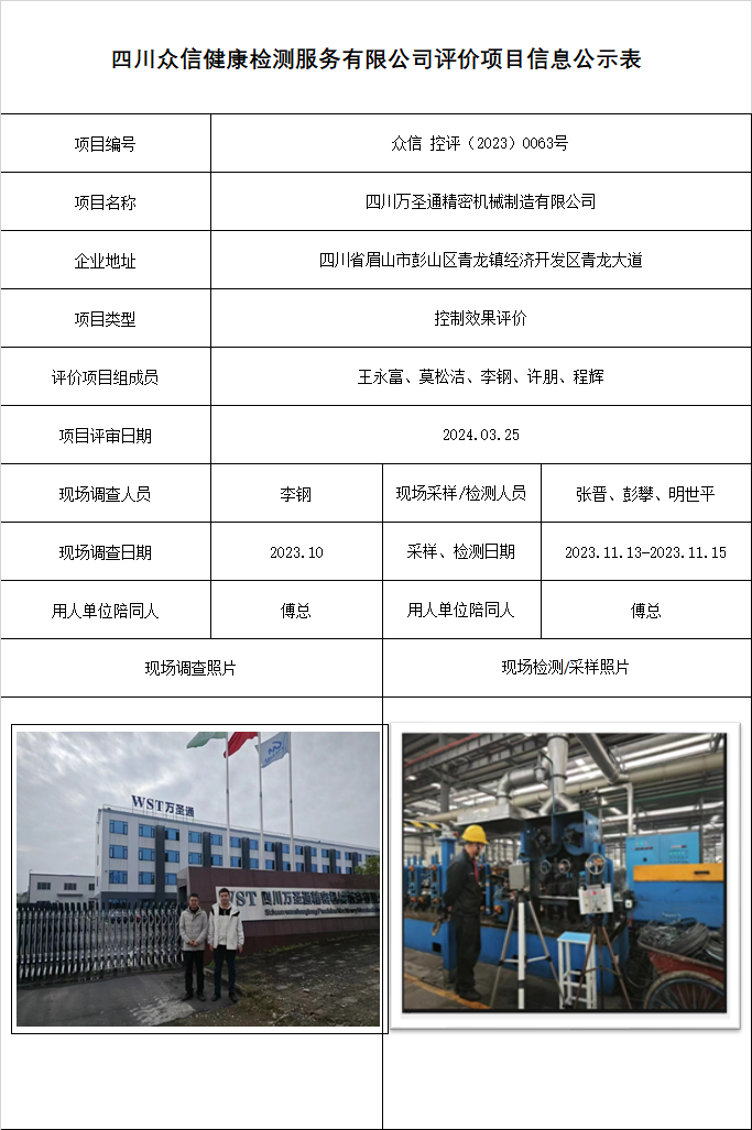 四川万圣通精密机械制造有限公司控制效果评价