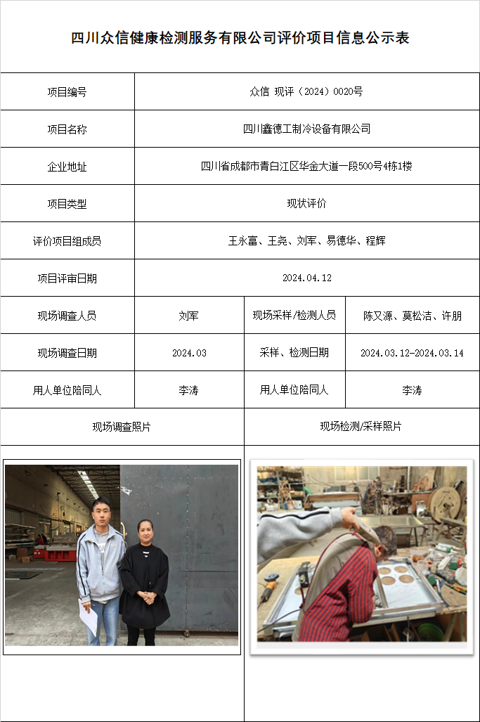 四川鑫德工制冷设备有限公司现状评价