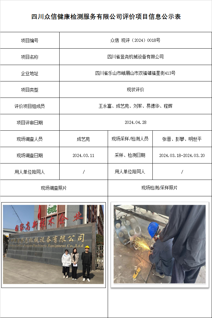 四川省登尧机械设备有限公司现状评价