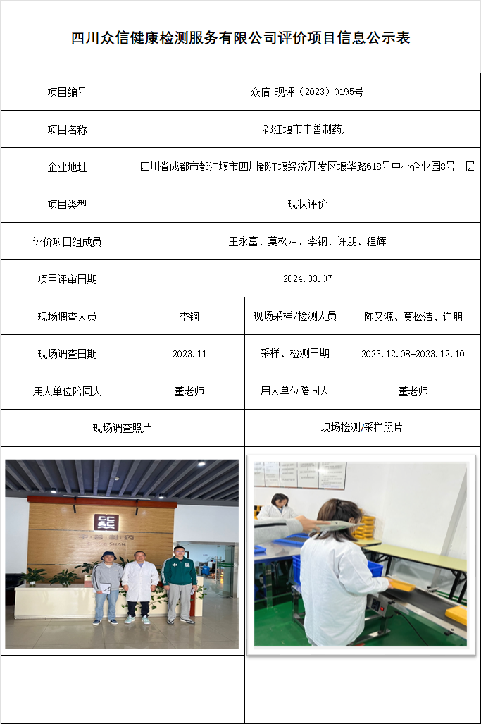 都江堰市中善制药厂现状评价