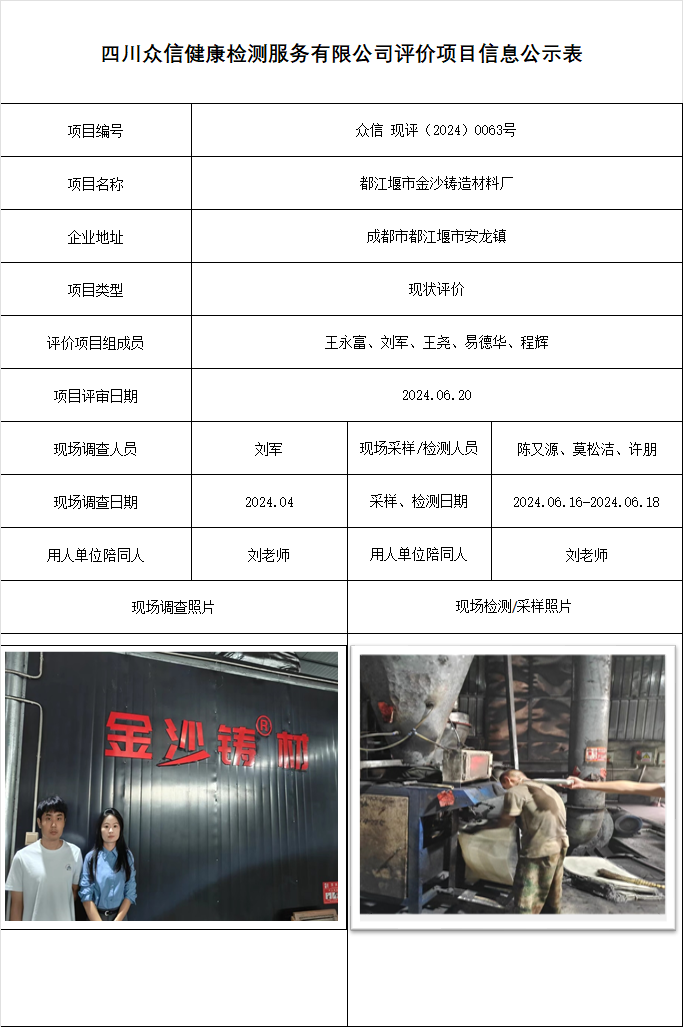 都江堰市金沙铸造材料厂现状评价