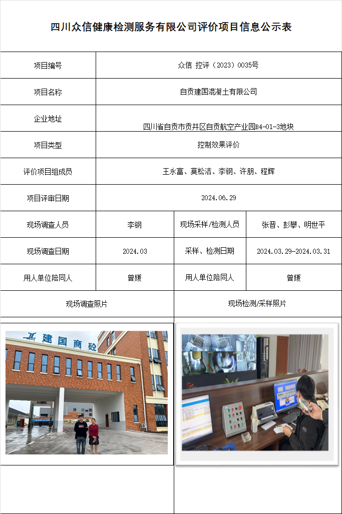 自贡建国混凝土有限公司控制效果评价