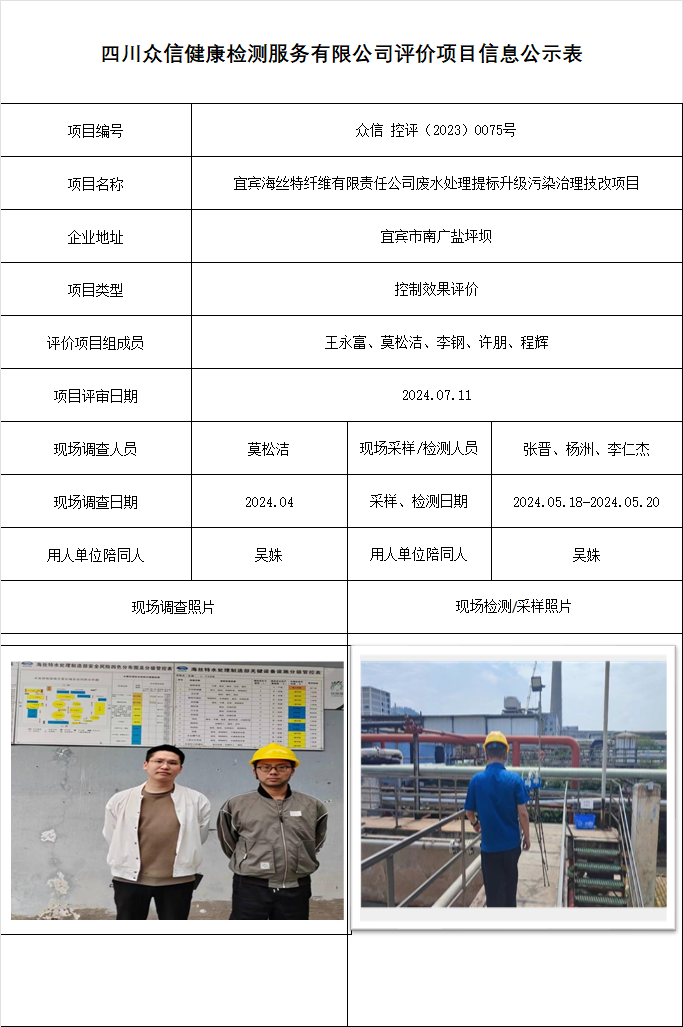 宜宾海丝特纤维有限责任公司废水处理提标升级污染治理技改项目控评