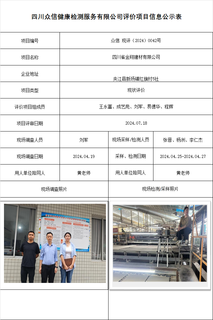 四川省金翔建材有限公司现状评价