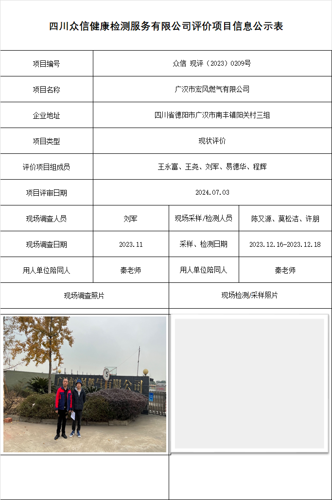 广汉市宏风燃气有限公司现状评价