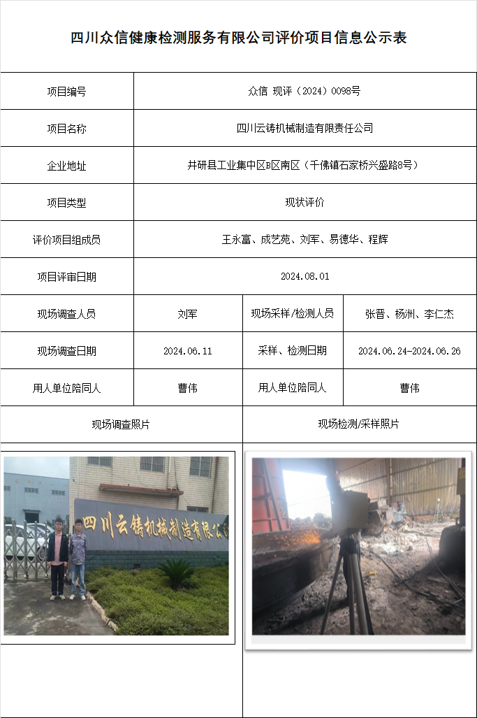 四川云铸机械制造有限责任公司现状评价