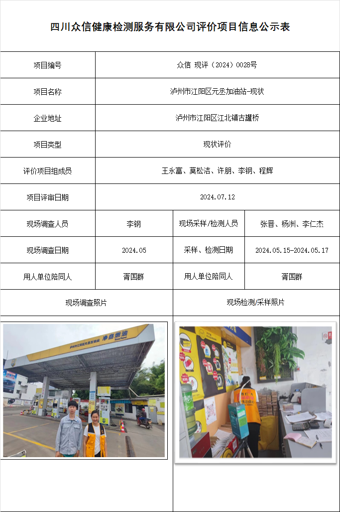 泸州市江阳区元丞加油站-现状评价
