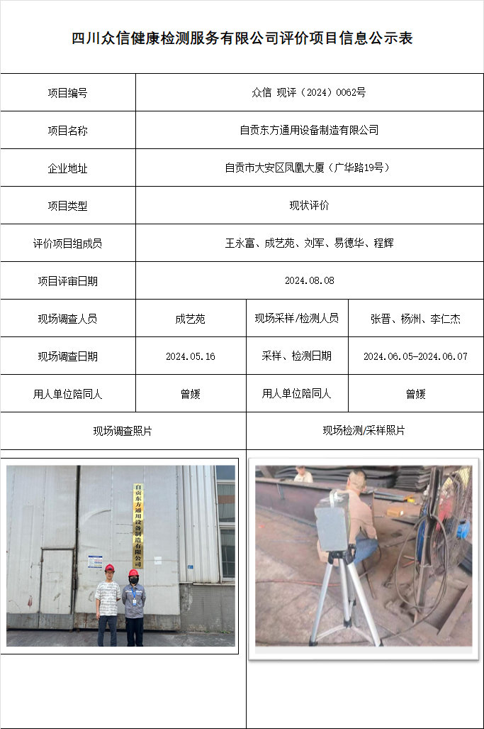自贡东方通用设备制造有限公司现状评价