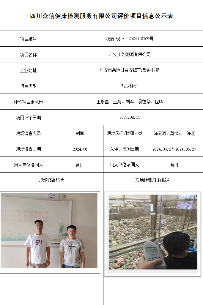 广安川能能源有限公司现状评价