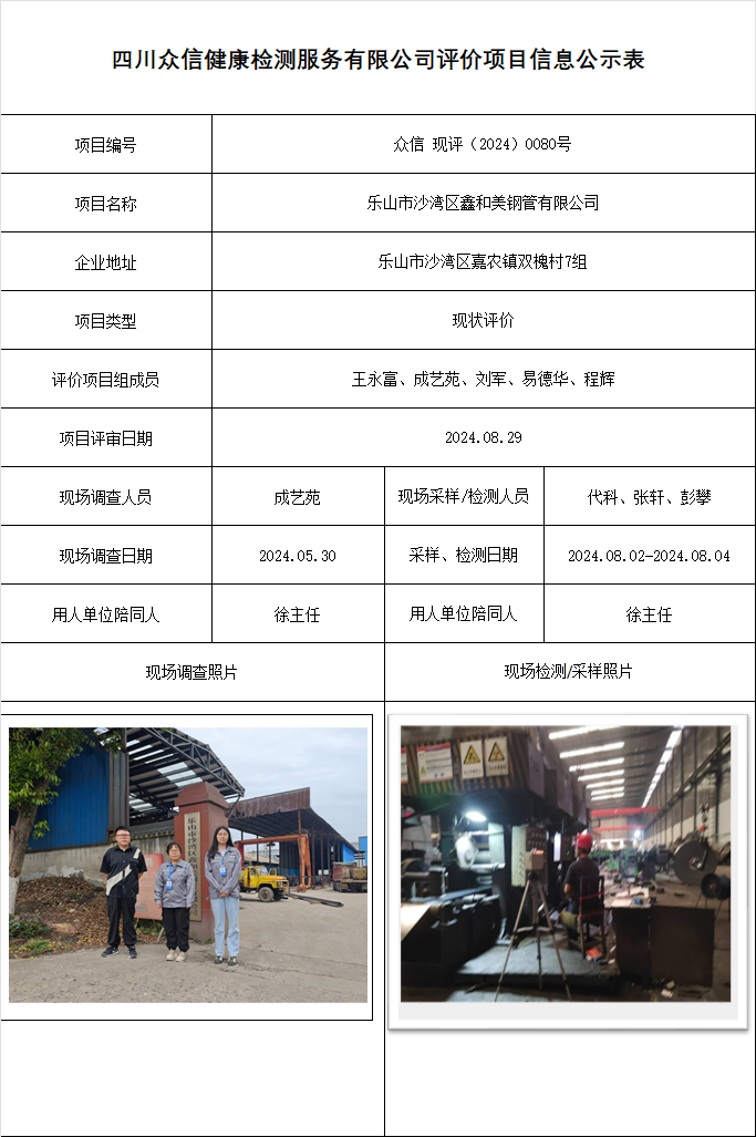 乐山市沙湾区鑫和美钢管有限公司现状评价