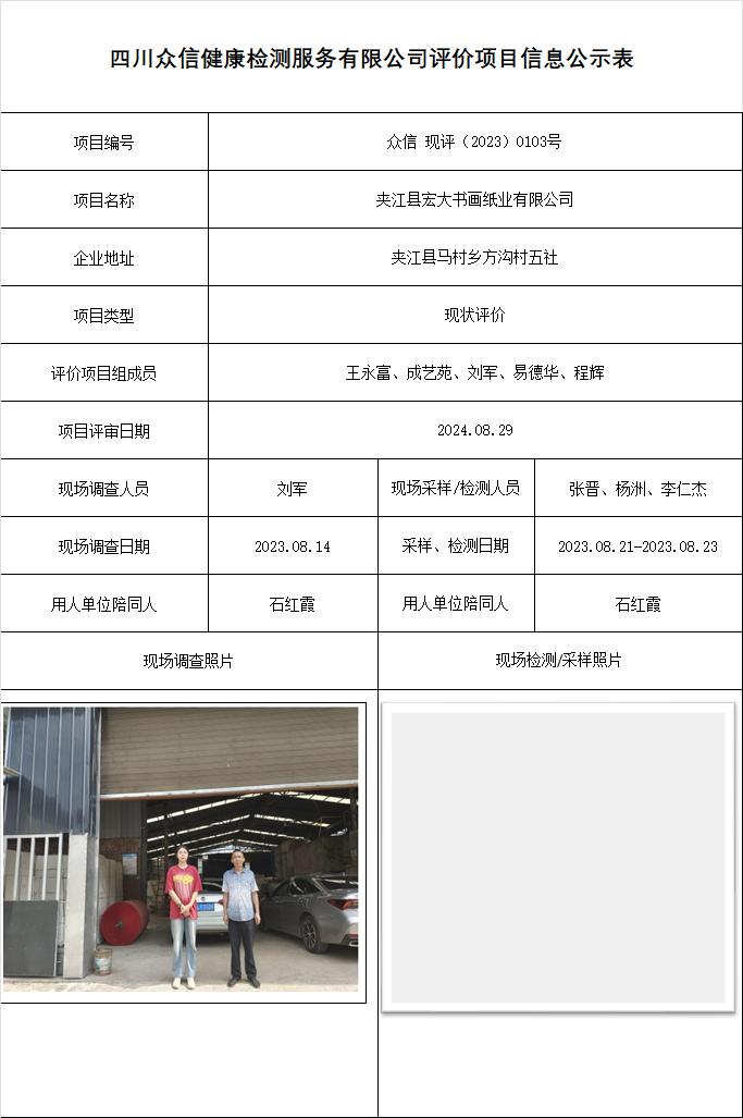夹江县宏大书画纸业有限公司现状评价