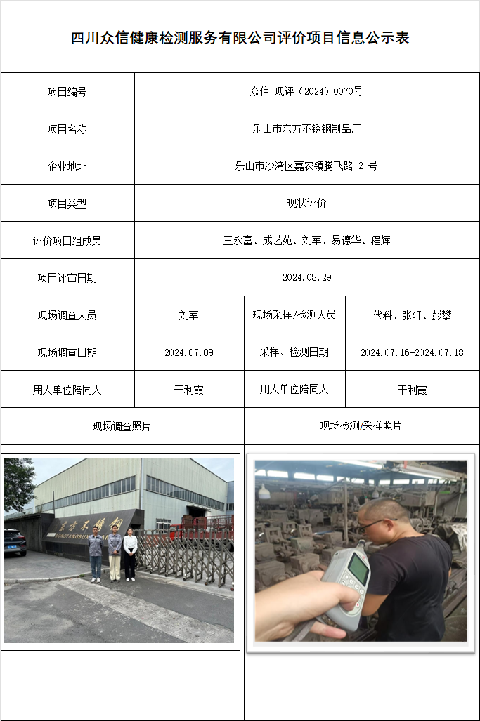 乐山市东方不锈钢制品厂现状评价