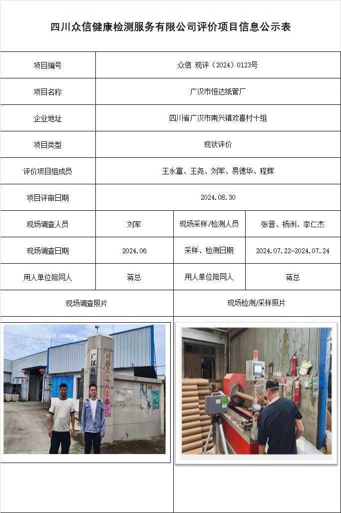 广汉市恒达纸管厂现状评价