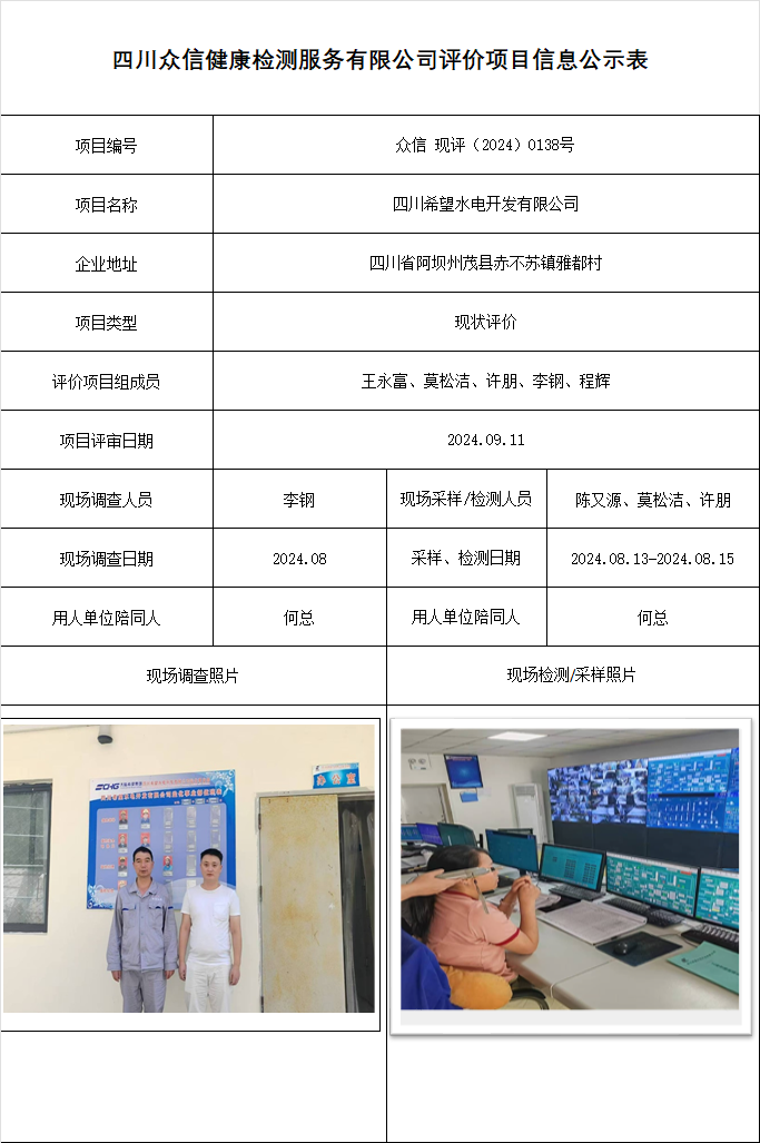 四川希望水电开发有限公司现状评价
