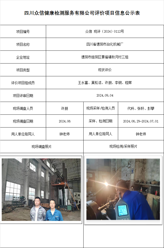 四川省德阳市冶化机械厂现状评价