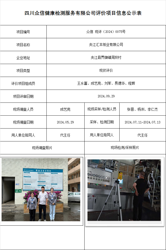 夹江汇丰纸业有限公司现状评价