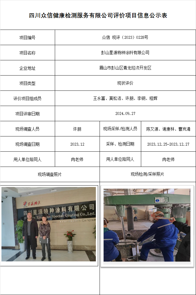 彭山星源特种涂料有限公司现状评价