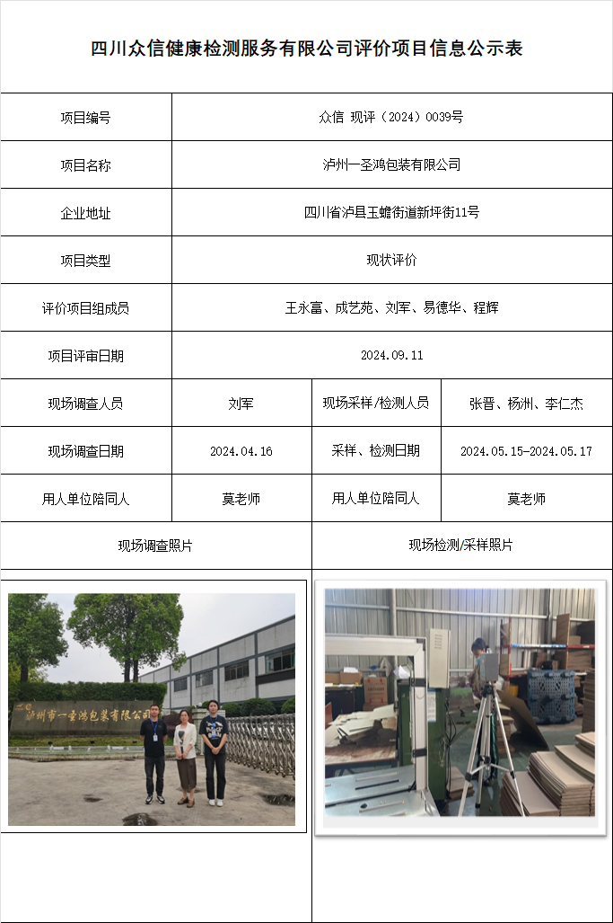 泸州一圣鸿包装有限公司现状评价