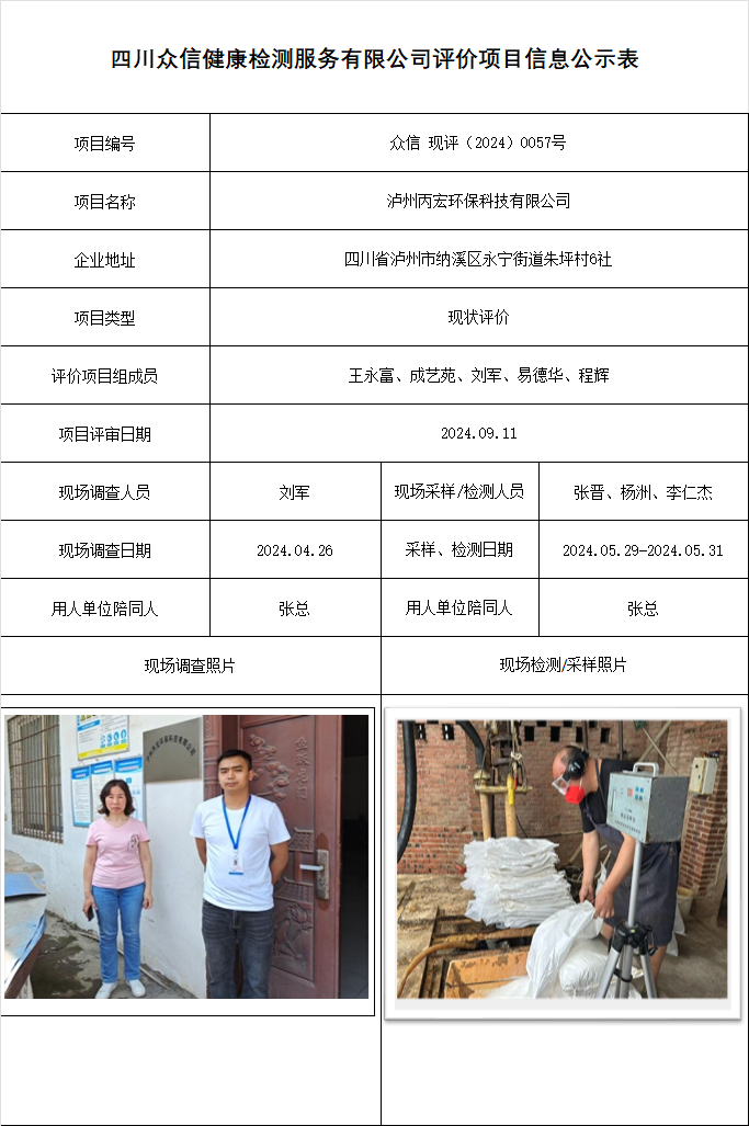 泸州丙宏环保科技有限公司现状评价