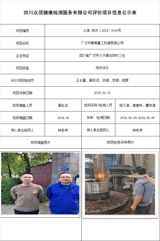 广汉市秦南重工机械有限公司现状评价