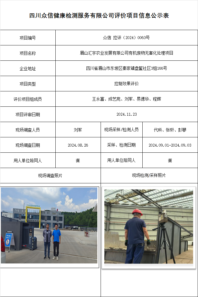 眉山汇宇农业发展有限公司有机废物无害化处理项目控制效果评价