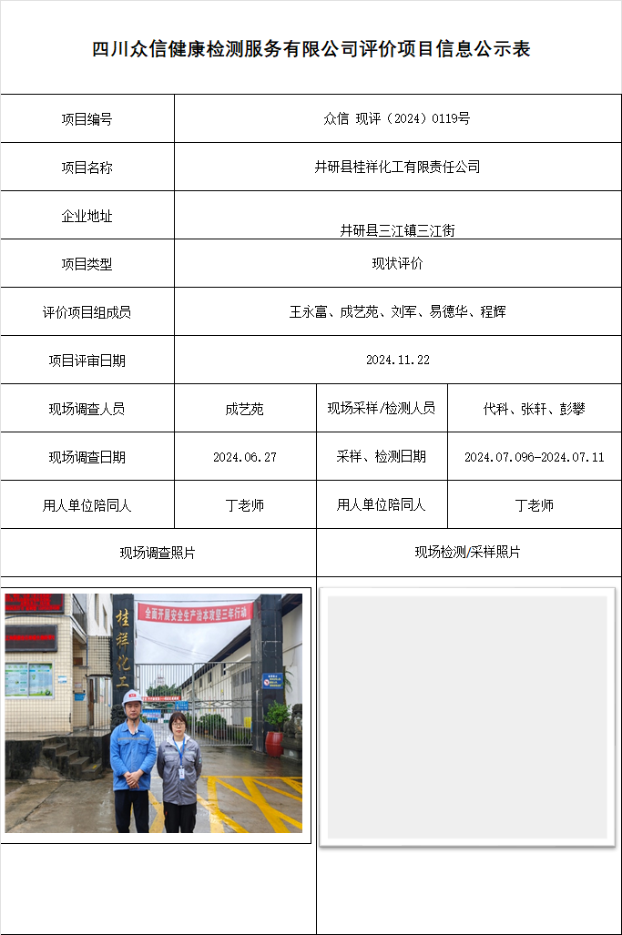 井研县桂祥化工有限责任公司现状评价