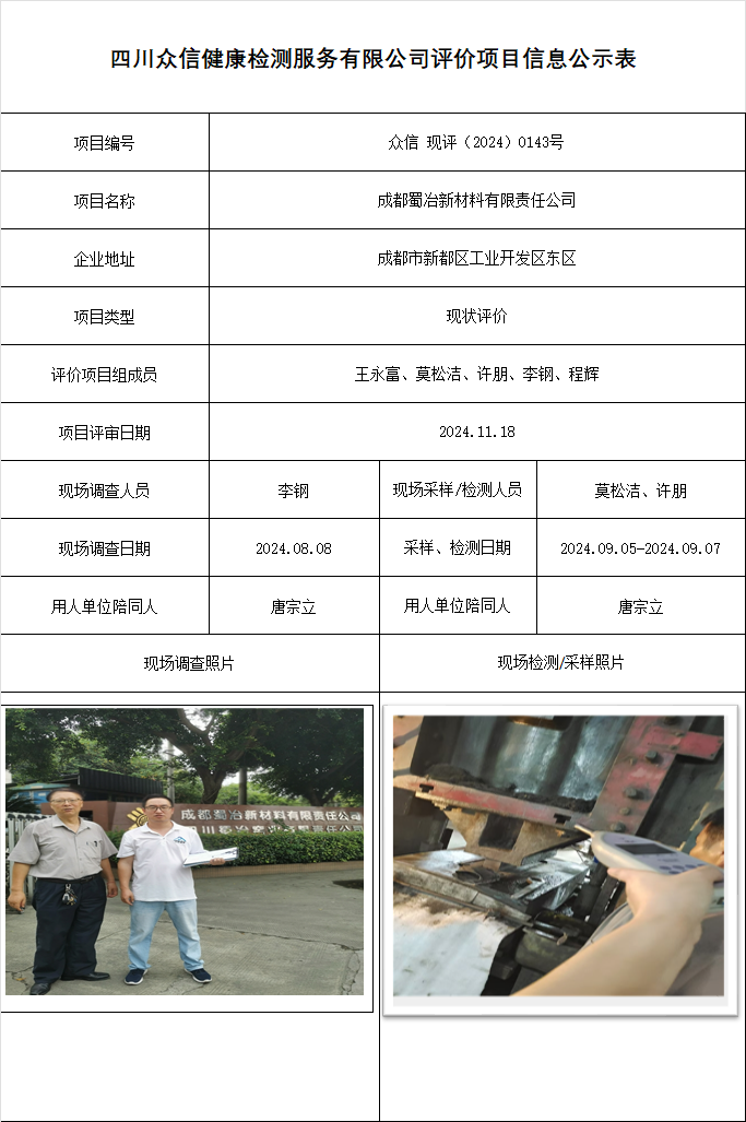 成都蜀冶新材料有限责任公司现状评价